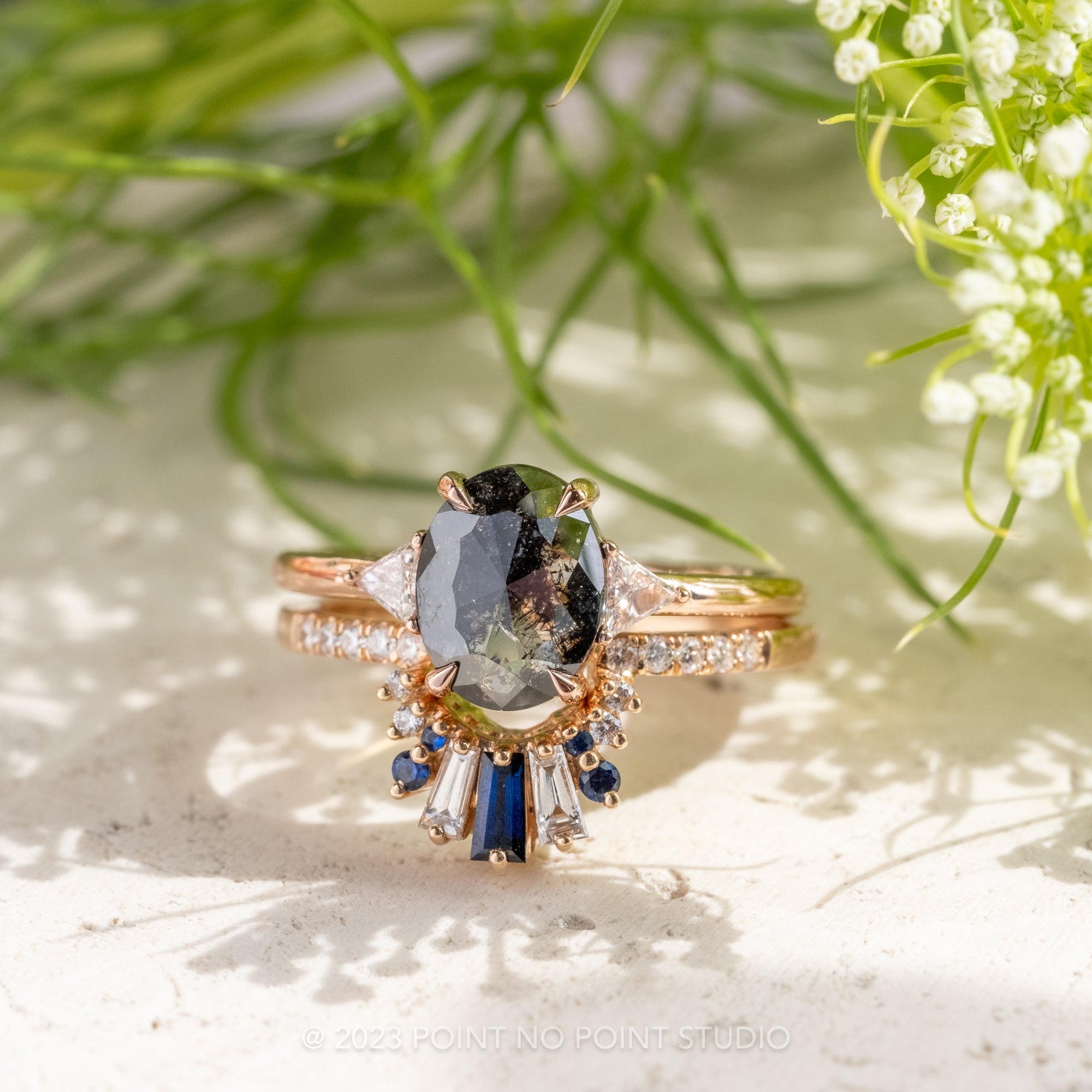 White Diamond Blue Sapphire Wedding Band – Point No Point Studio