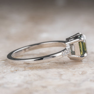 1.23 Carat Teal Blue Hexagon Sapphire Engagement Ring, Cluster Setting, Platinum