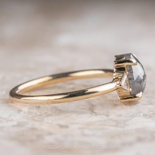 1.50 Carat Salt and Pepper Oval Diamond Engagement Ring, Zoe Setting, 14K Yellow Gold