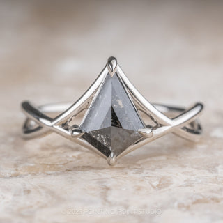 1.40 Carat Black Salt and Pepper Diamond Engagement Ring, Woven Split Shank Jane Setting