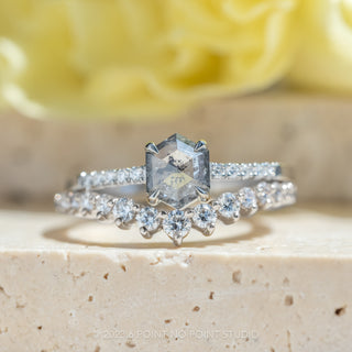 .93 Carat Salt and Pepper Hexagon Diamond Engagement Ring, Jules Setting, 14K White Gold