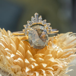 4.37 Carat Salt and Pepper Oval Diamond Engagement Ring, Lark Setting, 14K Yellow Gold