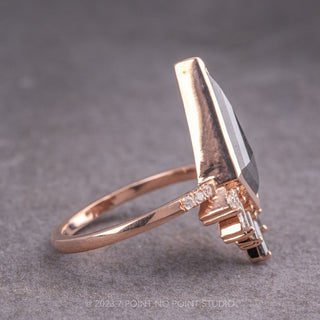 2.78 Carat Black Speckled Kite Diamond Engagement Ring, Bezel Salt and Pepper Wren Setting, 14K Rose Gold