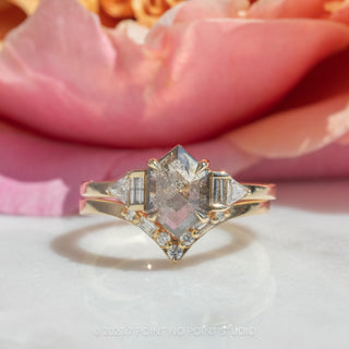 1.50 Carat Salt and Pepper Hexagon Diamond Engagement Ring, Beatrice Setting, 14K Yellow Gold