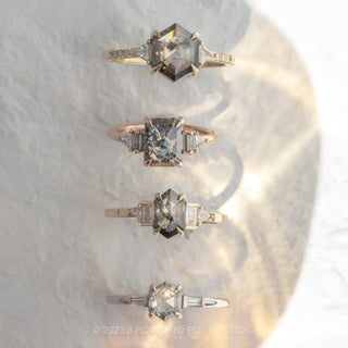 1.01 Carat Salt and Pepper Hexagon Diamond Engagement Ring, Zoe Setting, 14k White Gold