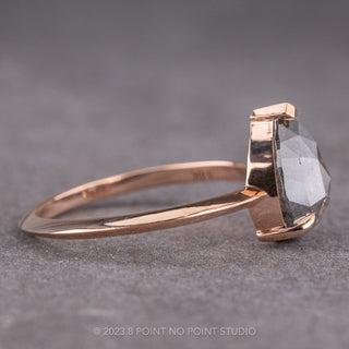 2.55 Carat Salt and Pepper Pear Diamond Engagement Ring, Jane Setting, 14K Rose Gold