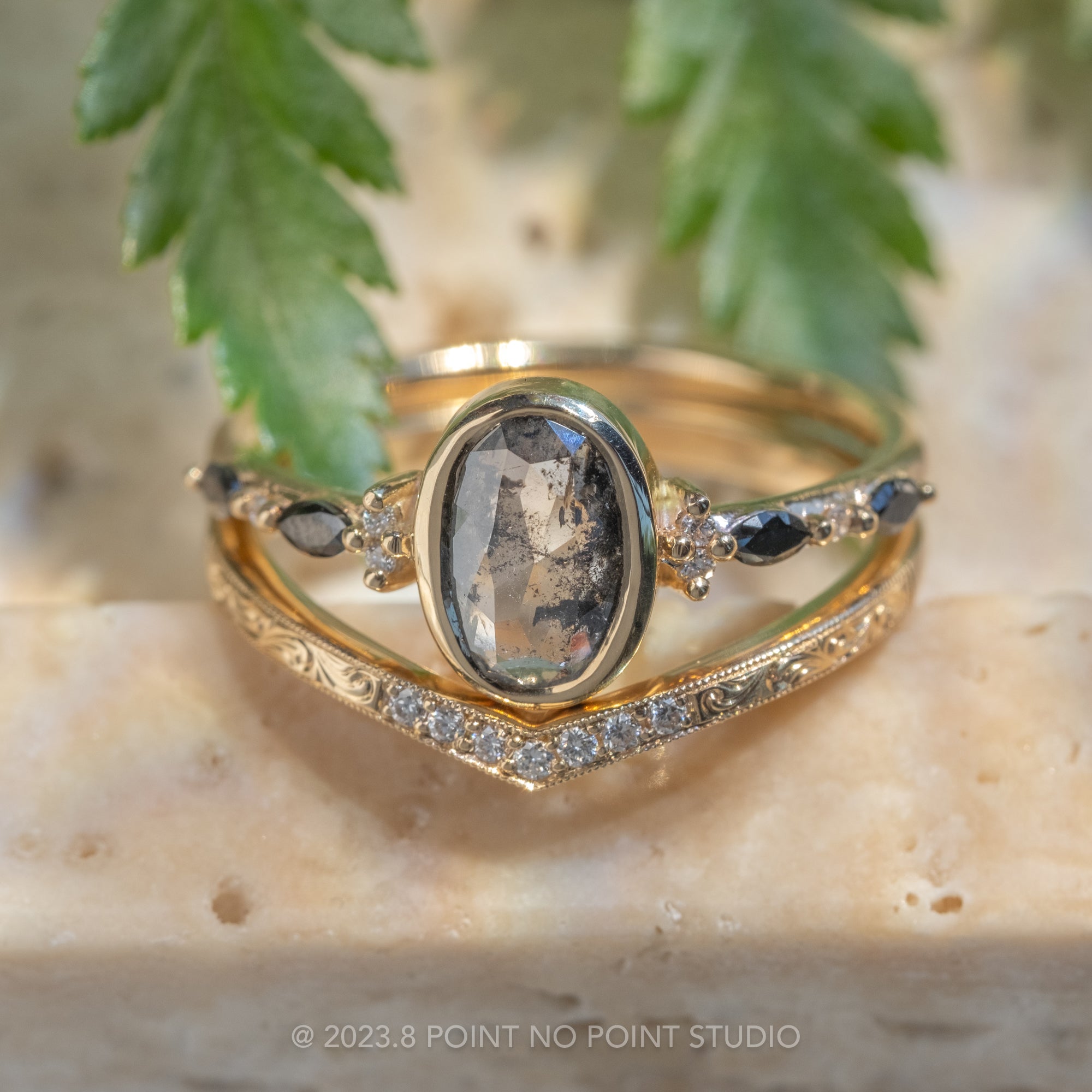 Bezel set salt and pepper diamond ring Clearance