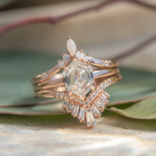 Opal and Diamond Wedding Ring, Flora Setting, 14K Rose Gold