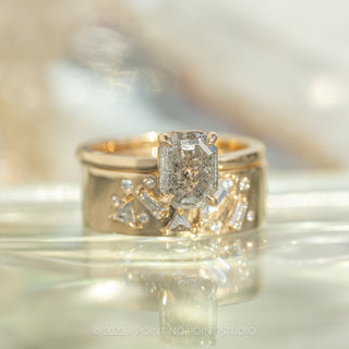 1.84 Carat Canadian Salt and Pepper Emerald Shaped Diamond Engagement Ring, Basket Tulip Setting, 14K Yellow Gold