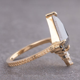 1.44 Carat Salt and Pepper Kite Diamond Engagement Ring, Engraved Ombre Wren Setting, 14K Yellow Gold