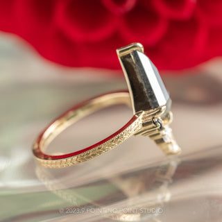 1.44 Carat Salt and Pepper Kite Diamond Engagement Ring, Engraved Ombre Wren Setting, 14K Yellow Gold