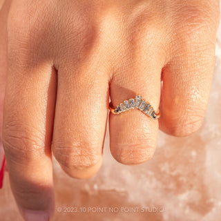 Salt & Pepper Baguette Wren Wedding Ring, V Contour, 14K Yellow Gold