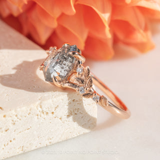 1.78 Carat Canadian Salt and Pepper Geometric Pear Diamond Engagement Ring, Thistle Setting, 14k Rose Gold