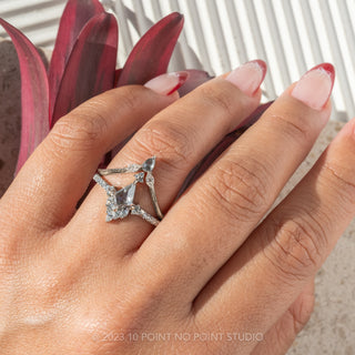 Salt and Pepper Pear Diamond V-Contour Wedding Band, Azalea Setting, 14K White Gold