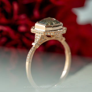 1.54 Carat Black Speckled Asscher Diamond Engagement Ring, Abigail Setting, 14K Rose Gold