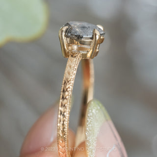 1.22 Carat Canadian Salt and Pepper Pear Diamond Engagement Ring, Engraved Basket Jane Setting, 14k Yellow Gold