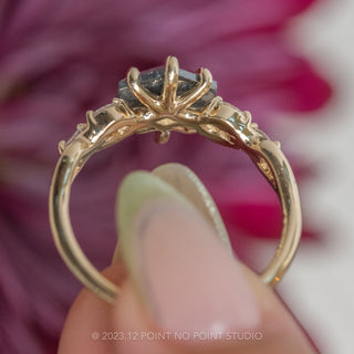 1.90 Carat Black Hexagon Diamond Engagement Ring, Winona Setting, 14K Yellow Gold
