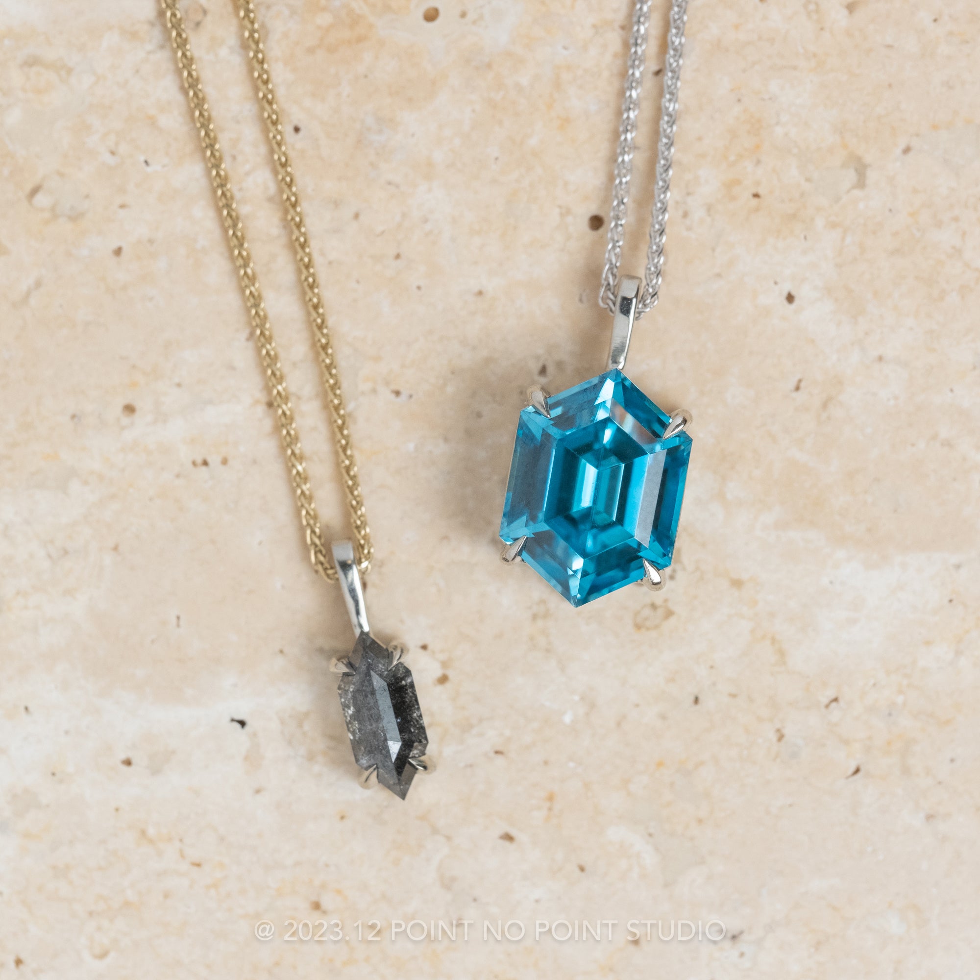 Carat Blue Hexagon Zircon Necklace, 14k White Gold – Point No