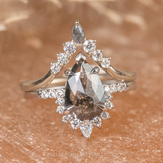 2.12 Carat Salt and Pepper Pear Diamond Engagement Ring, Avaline Setting, Platinum