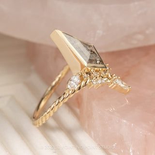 1.55 Carat Salt and Pepper Kite Diamond Engagement Ring, Bezel Andromeda Setting, 14k Yellow Gold
