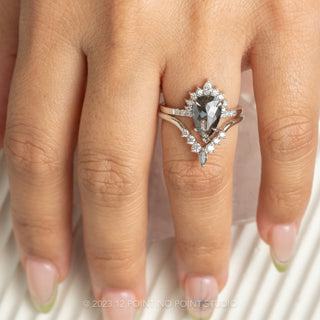 1.70 Carat Salt and Pepper Pear Diamond Engagement Ring, Avaline Setting, 14k White Gold