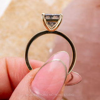 2.04 Carat Black Speckled Princess Cut Diamond Engagement Ring, Tulip Jane Setting, 14k Yellow Gold