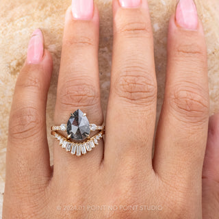 2.58 Carat Salt and Pepper Pear Diamond Engagement Ring, Eliza Setting, 14K Yellow Gold