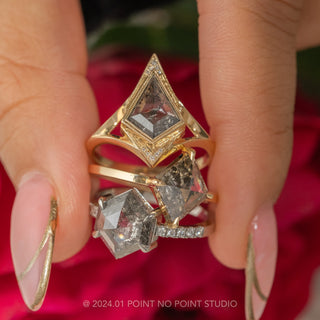 1.58 Carat Salt and Pepper Lozenge Diamond Engagement Ring, Jane Setting, 14K Yellow Gold