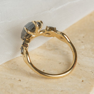 2.54 Carat Black Speckled Hexagon Diamond Engagement Ring, Winona Setting, 14K Yellow Gold
