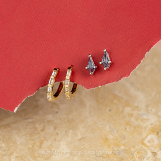 Baguette Diamond Huggie Hoops, 14k Yellow Gold Earrings