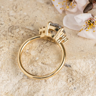 2.21 Carat Salt and Pepper Round Diamond Engagement Ring, Quinn Setting, 14K Yellow Gold