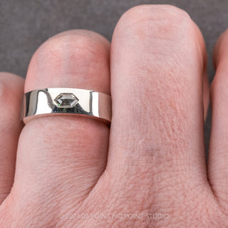 Salt and Pepper Hexagon Diamond Polished Mens Wedding Band, Comfort Fit