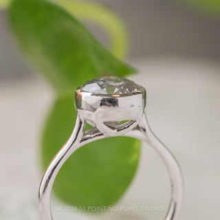 2.04 Carat Salt and Pepper Round Diamond Engagement Ring, Bezel Tulip Jane Setting, 14k White Gold