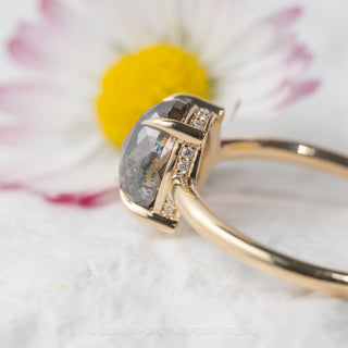 2.29 Carat Salt and Pepper Oval Diamond Engagement Ring, Jade Setting, 14K Yellow Gold