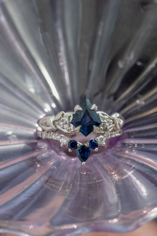Sapphire and Extra Diamond Cassiopeia Wedding Ring, 14k White Gold