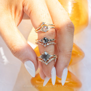 salt and pepper hexagon diamond rings