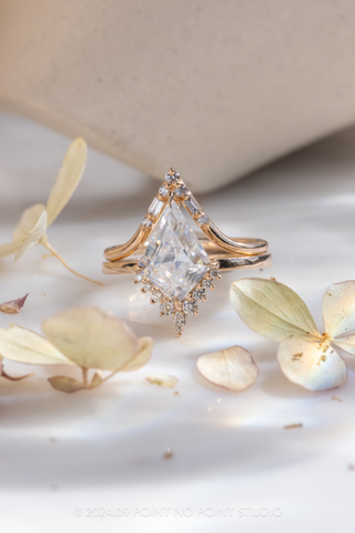 2.39 Carat Kite Moissanite and Diamond Engagement Ring, Ava Setting, 14k Peach Gold