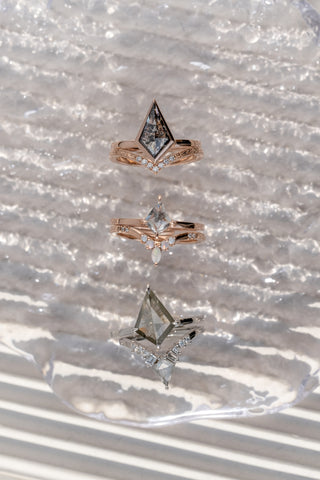 salt and pepper kite diamond rings