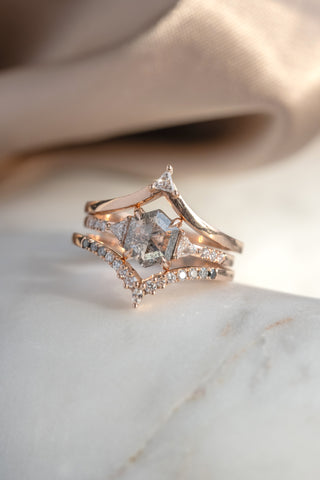 salt and pepper hexagon diamond ring