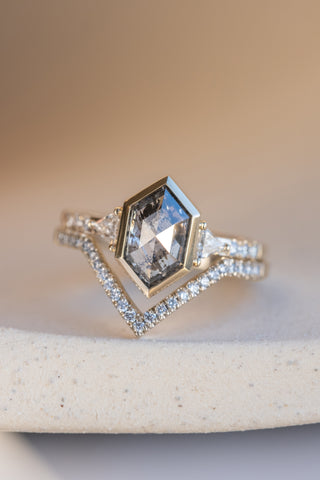 salt and pepper hexagon diamond ring