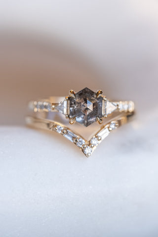 salt and pepper hexagon diamond ring