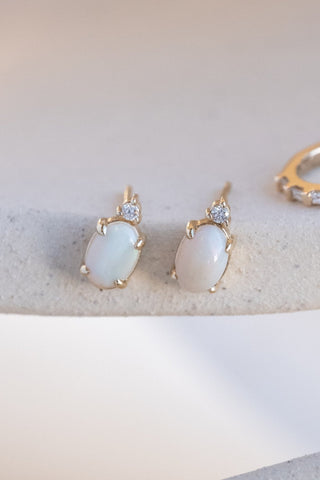 Ethiopian Opal and Diamond Studs, 14k Yellow Gold Earrings