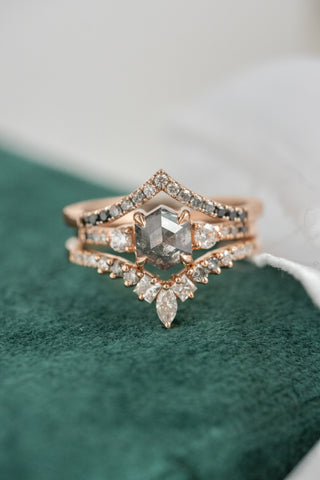 salt and pepper hexagon diamond ring