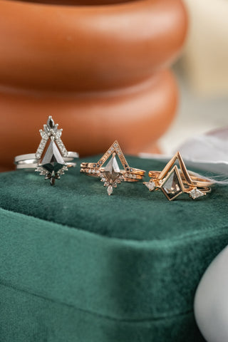 salt and pepper kite diamond rings