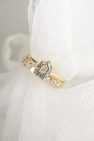 1.72 Carat Salt and Pepper Geometric Diamond Engagement Ring, Lark Setting, 14K Yellow Gold