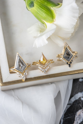 salt and pepper kite diamond rings