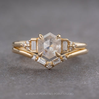 1.06 Carat Icy White Hexagon Diamond Engagement Ring, Dahlia Setting, 14K Yellow Gold