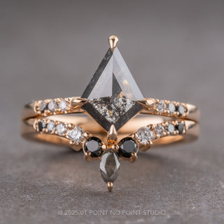 1.22 Carat Black Speckled Kite Diamond Engagement Ring, Ombre Jules Setting, 14K Peach Gold