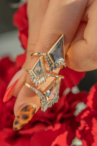 salt and pepper kite diamond rings