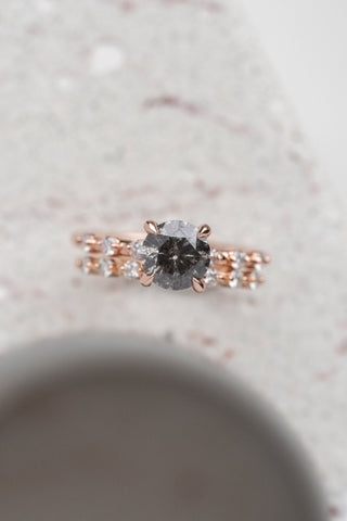 1.78 Carat Salt and Pepper Round Diamond Engagement Ring, Nova Setting, 14K Rose Gold